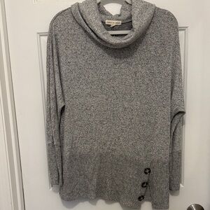 Parallel Skies Gray Cowl Neck Sweater with Button Details